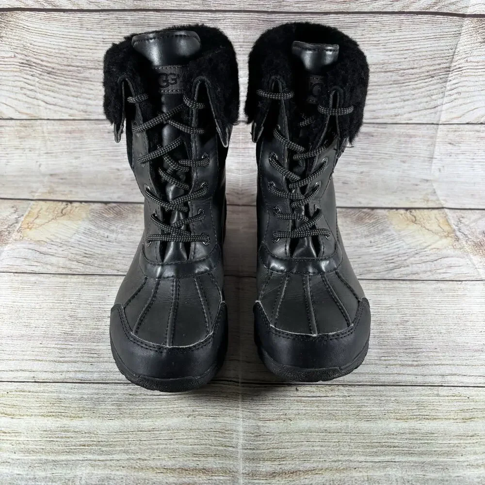 UGG Waterproof Shearling Lace Up Winter Boots Kids Size 4 Black